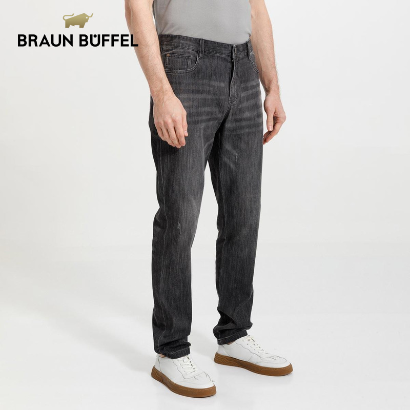 BRAUN BUFFEL/布兰施男士轻奢牛仔裤时尚通勤百搭直筒裤长裤
