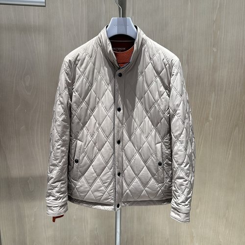 卡尔丹顿秋冬新款商务双面穿立领菱格棉服棉衣外套KDAW45504LAN6 - 图0