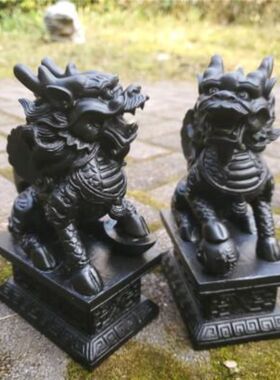 青石石雕麒麟摆件一对家居玄关卧室石刻小工艺品摆设家居装饰庭院