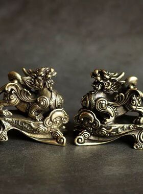 一帆风顺复古纯黄铜公母一对貔貅店铺开业守财家里摆件工艺品