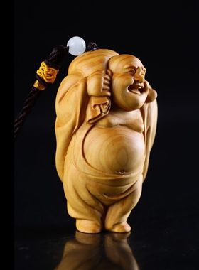 太行崖柏木雕弥勒佛挂件文玩小雕件男生随身把玩笑佛招财实木雕刻