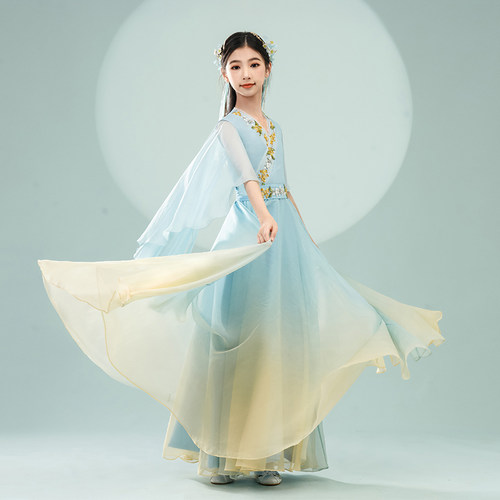 琴愫高端中国风儿童演出服古筝民乐主持艺考女童礼服桂花落 - 图0