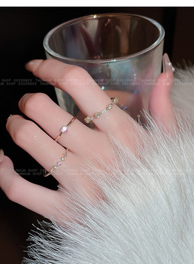 玫红色锆石戒指指环Ins