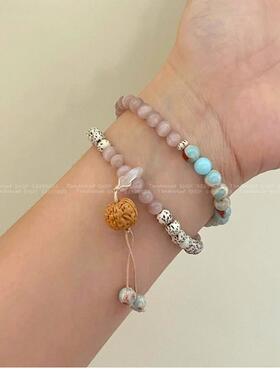 核桃坠蓝色天然石长手链