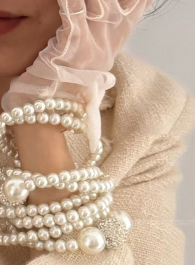 满钻圆球圆润珍珠串长款项链