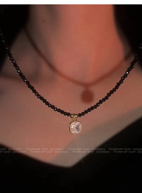 珍珠水晶珠串女黑色水晶项链