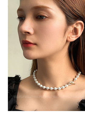 米珠一字扣环珍珠间隔链项链