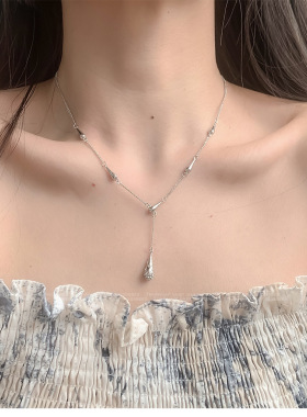 镶钻立体水滴Y字长坠短项链