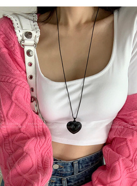 皮革系绳黑色爱心项链Fever同款