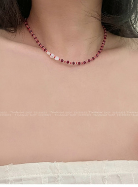 爱心红色水晶间隔串珠项链