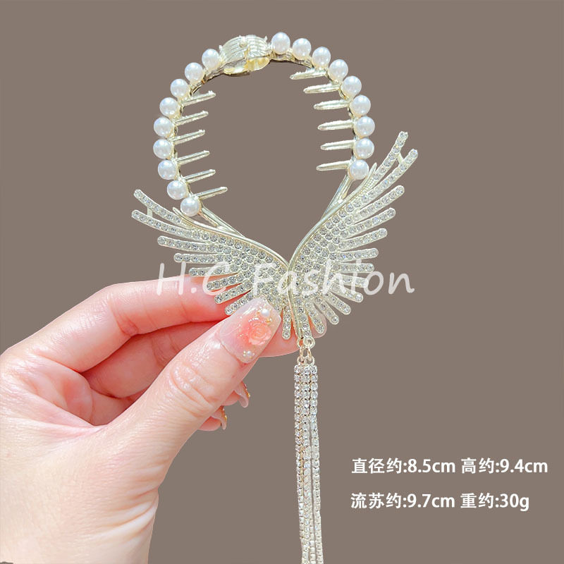 新中式新款女气质花朵丸子头发夹翅膀流苏马尾扣后脑勺盘发头饰,淘宝优惠券,粉丝福利购,淘宝优惠卷