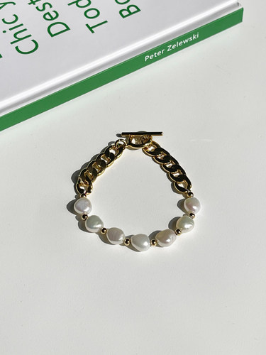 STANDii手作 珍珠不对称手链高级质感OT扣链条精致时髦饰品 - 图2