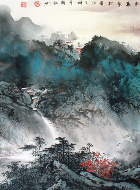名家真迹手绘国画美协实力派画家张春丽小六尺泼彩山水黄山泰山图