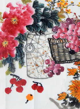 纯手绘国画水墨画写意花鸟画牡丹