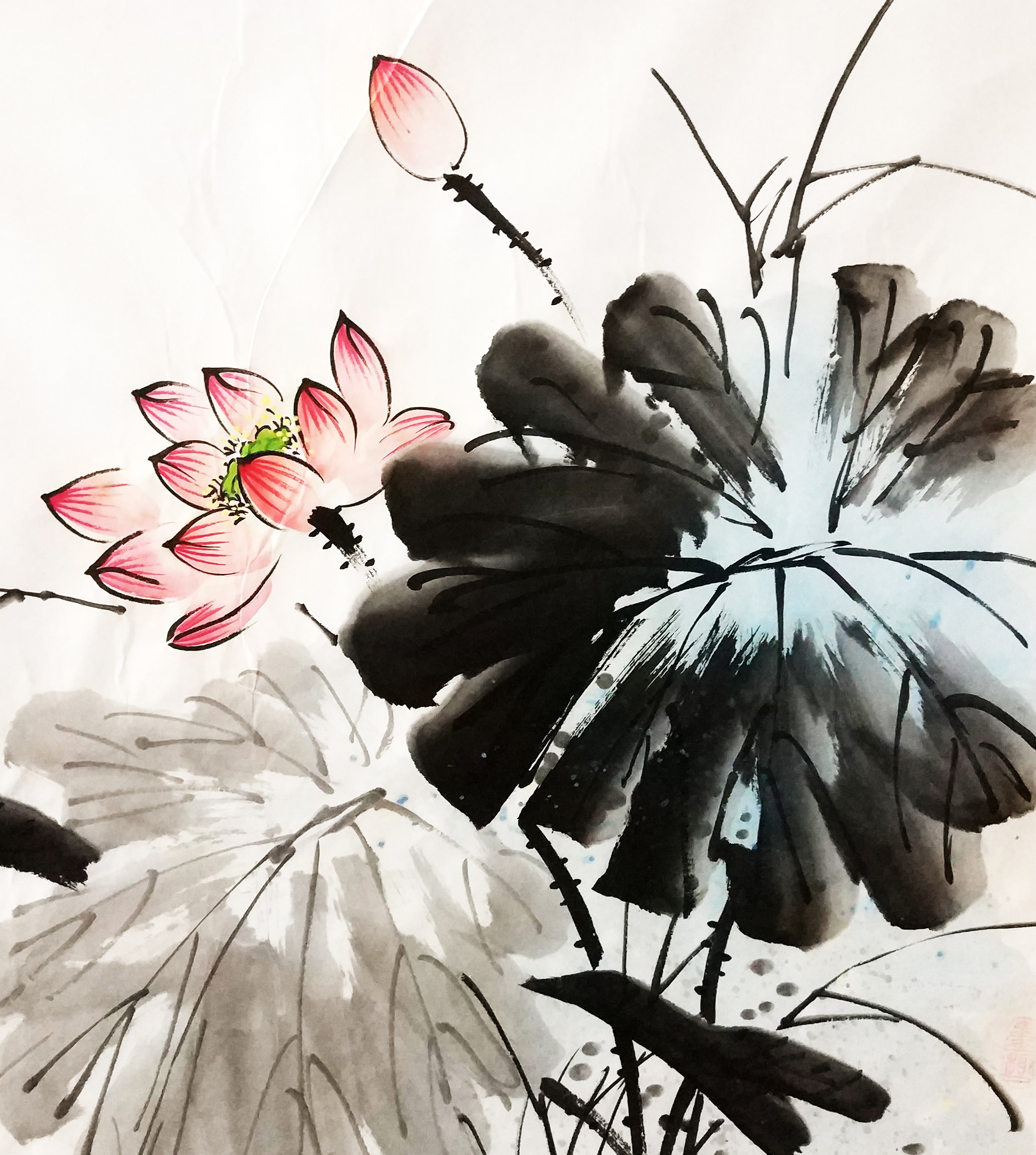 纯手绘真迹国画写意客厅走廊卧室画三尺斗方花鸟画水墨荷花清荷图