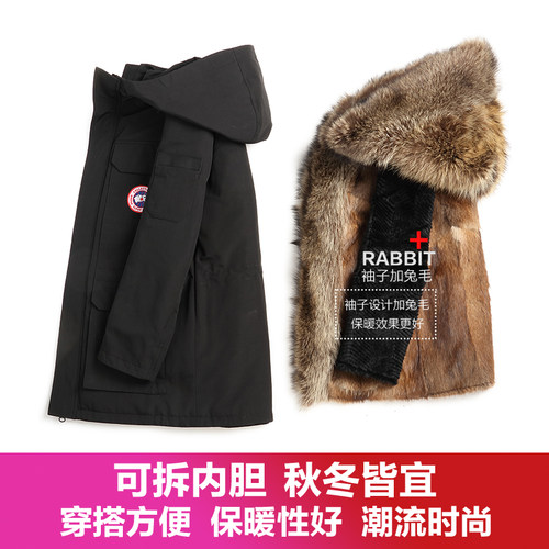 派克服男皮草长款大衣青根貂内胆加拿大风美洲貉连帽鹅潮冬季外套 - 图2