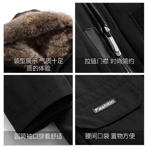 派克服男皮草长款大衣青根貂内胆加拿大风美洲貉连帽鹅潮冬季外套 - 图3
