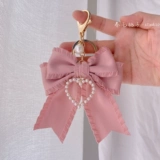 Оригинальный розовый брелок с бантиком, цепь из жемчуга, украшение на сумку, ключи от машины