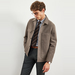 七匹狼官方正品翻领夹克高档男装秋冬休闲保暖品质干部羊毛呢外套