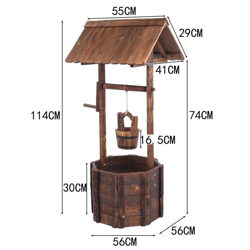 许愿井碳化防腐木花盆花园装饰水井花箱花架花盆景观园艺农家民宿-图0