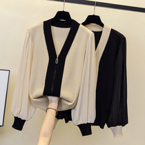 Foreign Trade Womens Dress Big Tail Goods Withdrawal Cabinet Cut and Mark Special Cabinet Big Code Autumn Winter Double Head Zipped Cardiovert Knitwear Knitwear