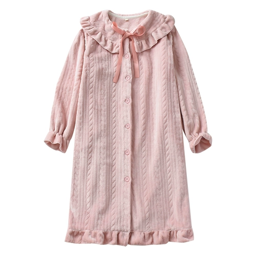 Коралловая бархатная демисезонная пижама, длинный банный халат, фланелевый милый лонгслив, юбка, в корейском стиле, большой размер