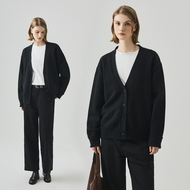 APO Women's Clothing | Light luxury sweater women's autumn and winter Korean style unisex casual loose lazy style V-neck knitted cardigan jacket