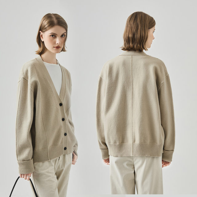 APO Women's Clothing | Light luxury sweater women's autumn and winter Korean style unisex casual loose lazy style V-neck knitted cardigan jacket