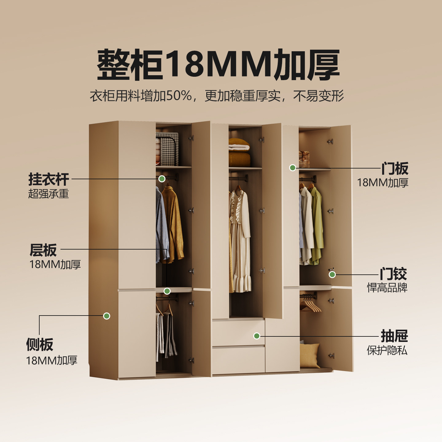 国补奶油风全实木衣柜小户型家用组合一体衣帽间橡木分段式衣橱,淘宝优惠券,粉丝福利购,淘宝优惠卷