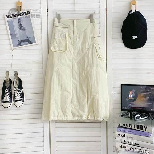 加厚夹棉工装裙2024秋冬新款高腰a字棉服裙子中长款半身裙女保暖 - 图2