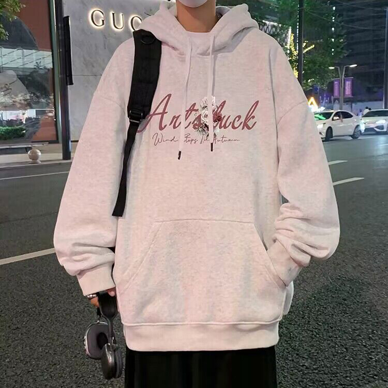 重磅纯棉秋冬装加绒加厚连帽卫衣男士美式潮牌玫瑰花宽松学生外套 - 图0