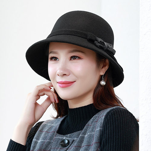 新款羊毛呢妈妈帽气质潮流中年女秋冬季韩版时尚洋气中老年人帽子 - 图0