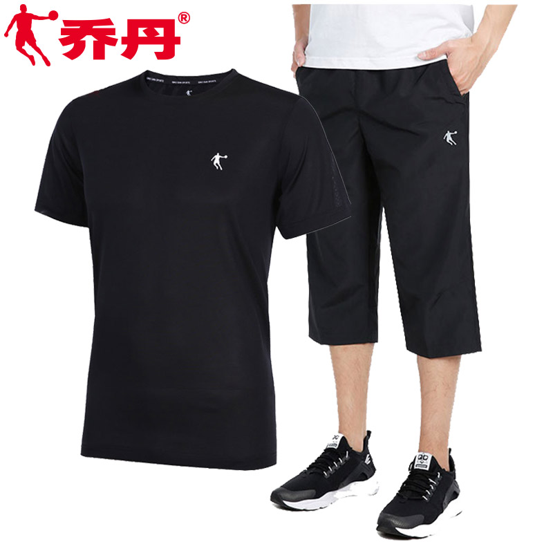 Jordan Sports Set Men's Quick Dry Short Sleeve Capris Summer Gym Running Wear Casual Sports Wear Two Piece Set