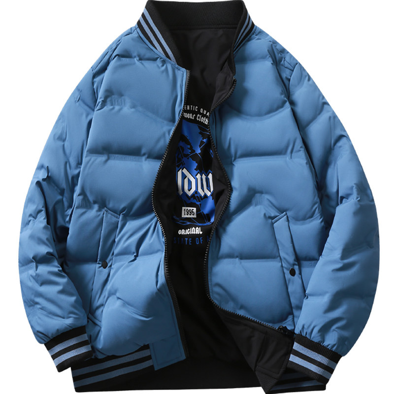 稻草人正品2025冬季男士羽绒服棒球领韩版双面穿短款加厚休闲外套