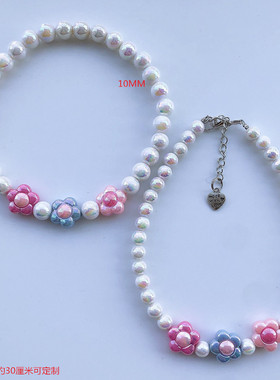 宠物粉色花朵项链猫咪狗狗珍珠颈链时尚可爱脖圈项圈比熊泰迪布偶