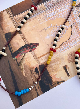 复古彩色串珠项链民族风个性贝壳天然石女小红书短项链秋冬撞色