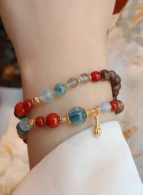 哪吒手链天然蓝晶石沉香木玛瑙水晶手串手饰品太乙画笔手串设计款