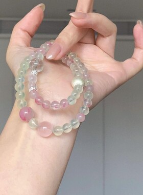 【浅春】天然绿萤石红蔷薇辉石水晶手串清新高级感手链送礼物饰品