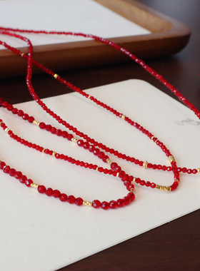 925纯银项链红色纳米尖晶石简约通勤百搭设计手工轻奢时髦锁骨链