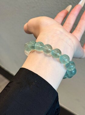 【薄荷奶绿】12mm天然冰透绿萤石手链国风沉香木白阿萨女送礼手串