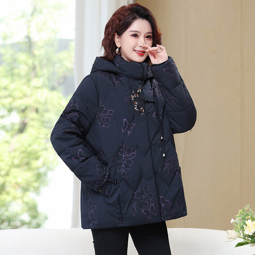老年羽绒服女装中长款大码休闲加厚妈妈冬季奶奶老人太太冬装外套 - 图1