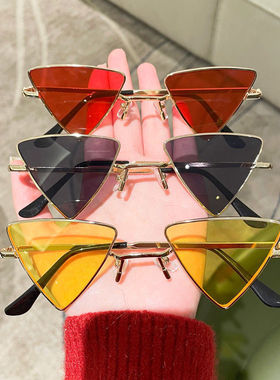 复古网红同款红色墨镜ins个性小框倒三角形眼镜金属太阳镜时尚潮