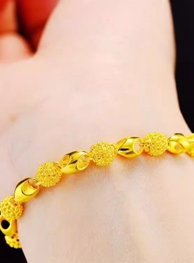 百搭不掉色越南沙金手链女款转运珠玲珑镀金手链送女友仿黄金手饰