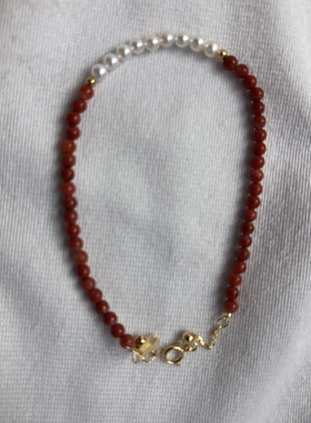 S925纯银3-4mm极光9珠小钢炮南红飘花手链女轻奢小众设计感