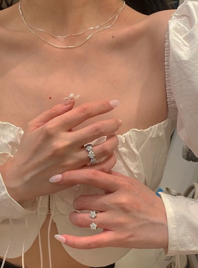 手工纯银高碳钻开口戒指