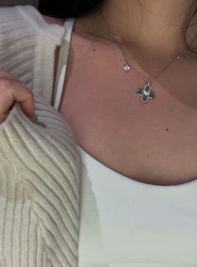 Poetictwinkle原创设计爱情创可贴十字架高碳钻925银吊坠锁骨链