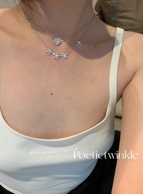 花瓣立体镶钻锁骨链纯银