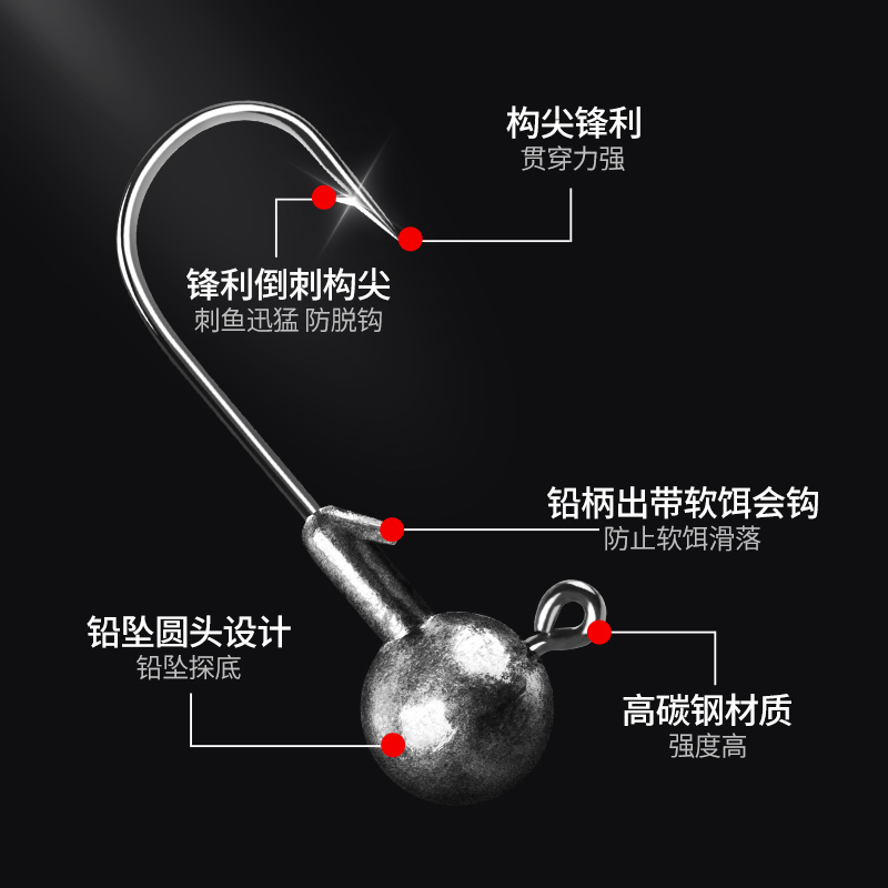 100枚路亚铅头钩套装加强防挂底假饵t尾曲柄钩微物翘嘴鱼软饵T尾-图1