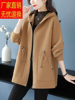 Hooded Large Size Casual Jacket Women's Autumn and Winter Thickened 2023 New Style Western Style Waist Slimming Loose Woolen Coat