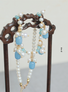 韶华记珍珠海蓝宝女古典项链璎珞